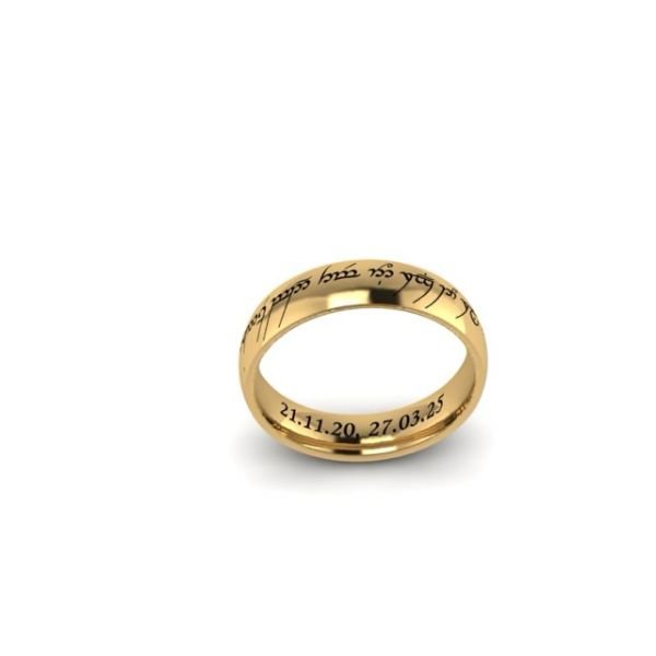 14k Solid Gold Custom Engraved Elvish Ring