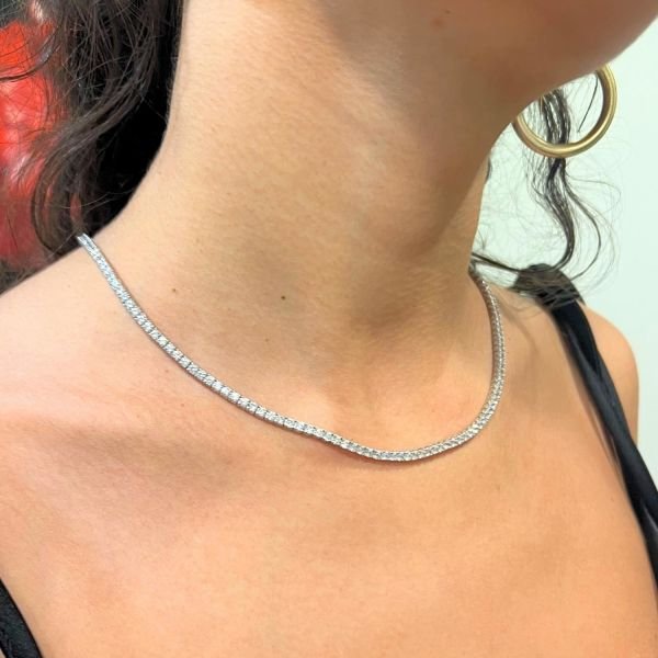 925 Ayar Gümüş 3 mm Zirkon Taşlı Pırlanta Kilitli Dönme Yapmayan Abiye Günlük Kına Düğün Nişan Gelin Su Yolu Kolye Gerdanlık