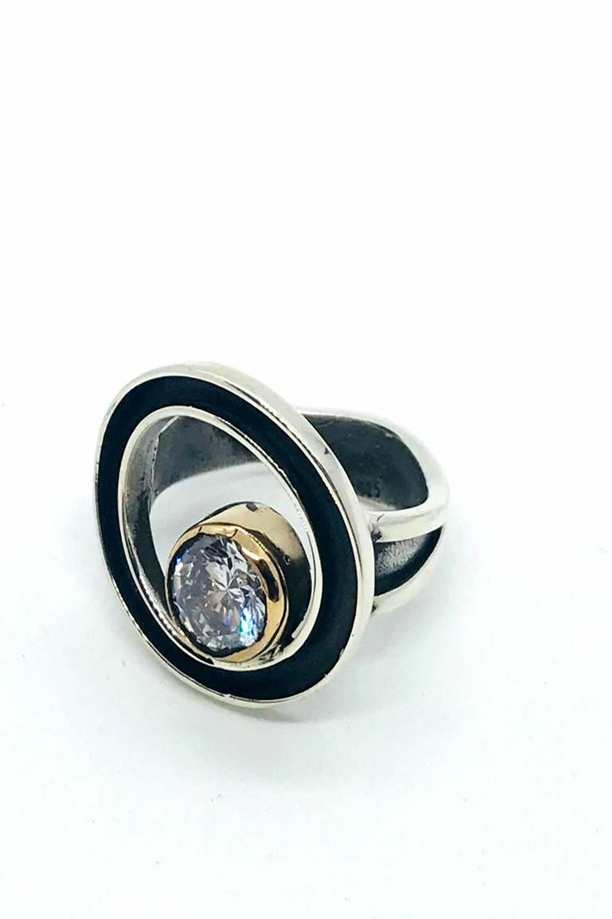 925 Ayar Gümüş Otantik Karamel Tek Taş Yüzük