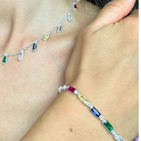 925 Ayar Gümüş Renkli Baget Zirkon Taşlı Bileklik