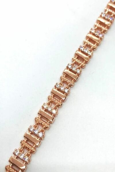 925 Ayar Gümüş Zirkon Taşlı Trend Modern Elenor Bileklik Rose