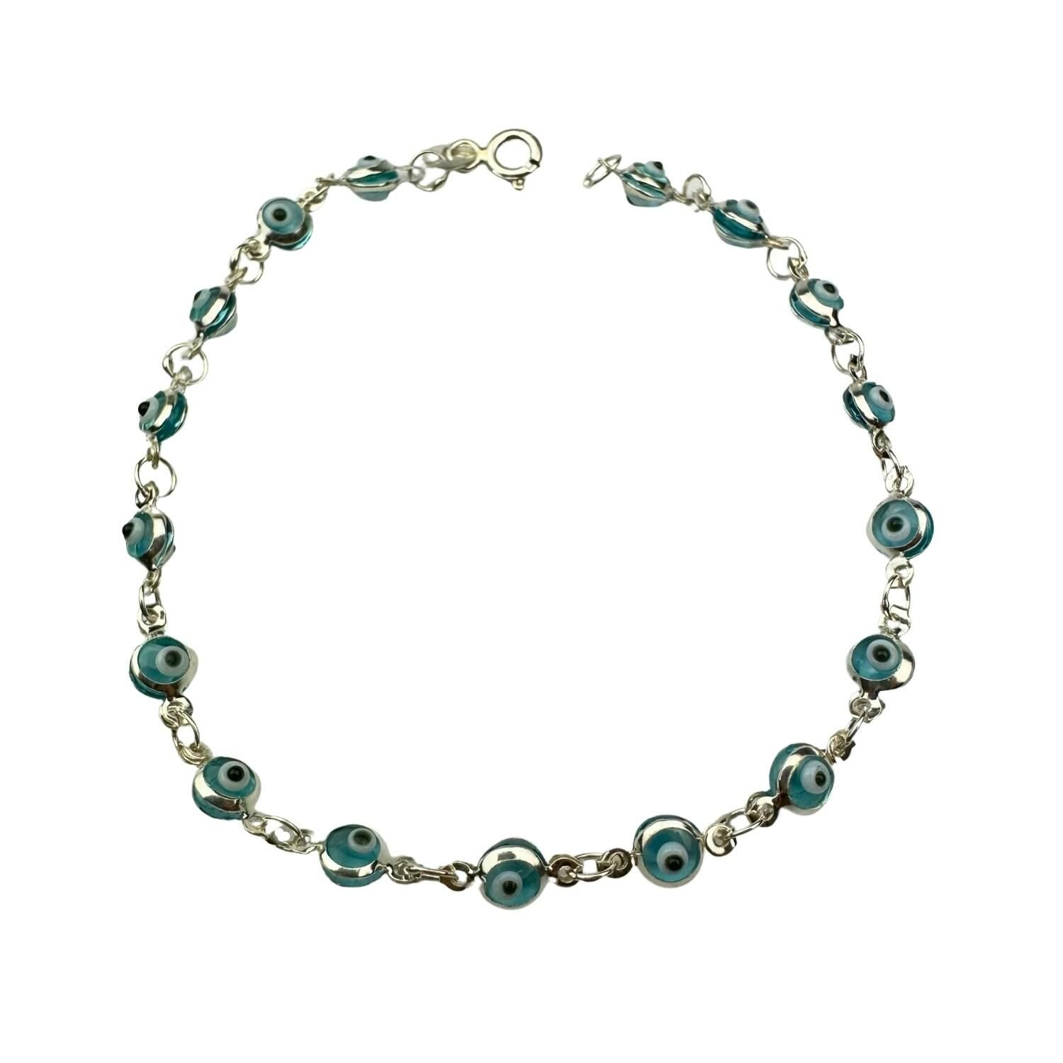 925 Ayar Gümüş Açık Mavi Küçük Nazar Boncuklu Bileklik