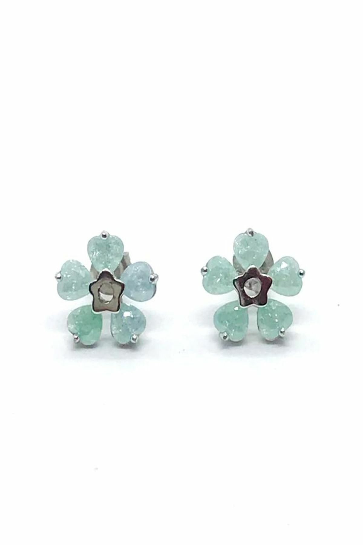 925 Ayar Gümüş Yeşil Buz Quartz Taşlı Çiçek Küpe