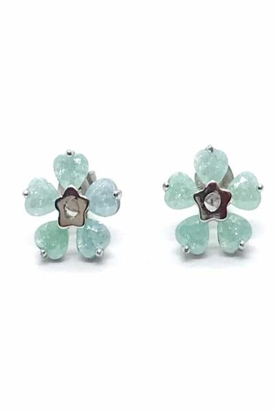 925 Ayar Gümüş Yeşil Buz Quartz Taşlı Çiçek Küpe