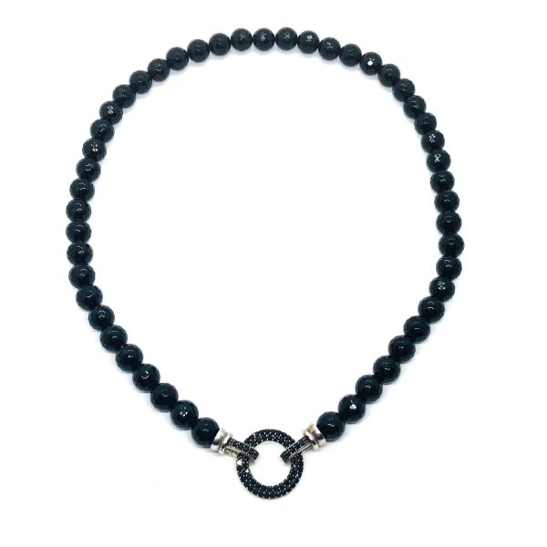 925 Ayar Gümüş Montür Kilitli Black Onnx Taşlı Kolye