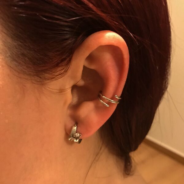 925 Ayar Gümüş Çeri  Earcuff  Küpe