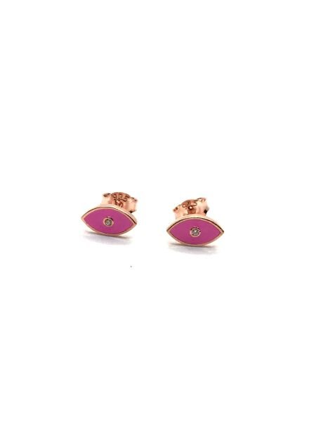 925 Ayar Gümüş Neon Pembe Göz Vidalı Küpe