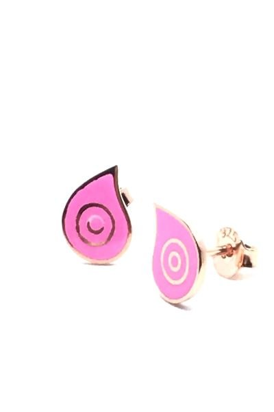 925 Ayar Gümüş Neon Pembe Lava Damla Vidalı Küpe