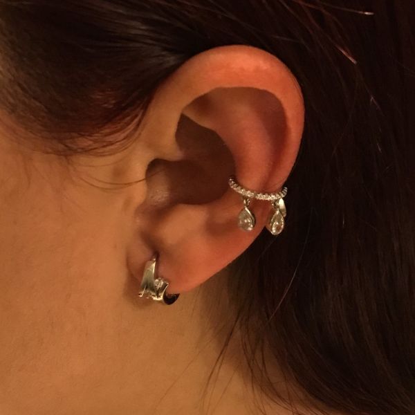 925 Ayar Gümüş Zirkon Taşlı Sallantılı Earcuff Küpe
