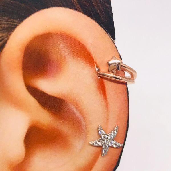 925 Ayar Gümüş Yıldızlı Earcuff Küpe