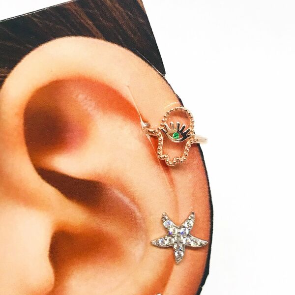 925 Ayar Gümüş Hz. Fatma Ana Eli Earcuff Küpe