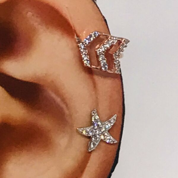925 Ayar Gümüş Zirkon Taşlı Çavuş Earcuff Küpe