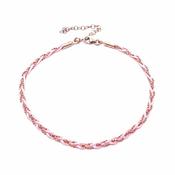 925 Ayar Gümüş Zincirli Pembe İp Halhal