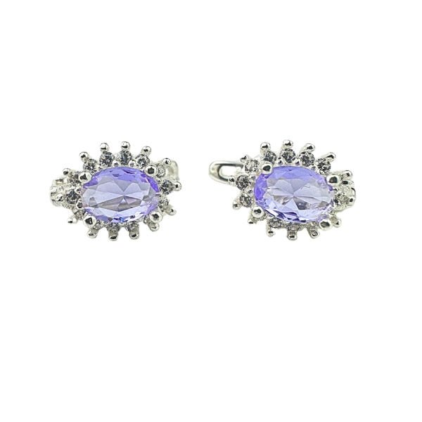 925 Ayar Gümüş Lila Taşlı Anturajlı Oval  Set