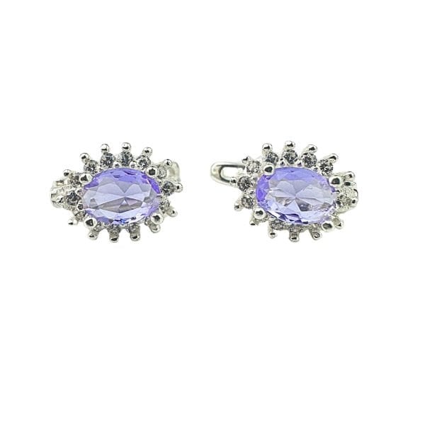 925 Ayar Gümüş Lila Taşlı Anturajlı Oval  Set