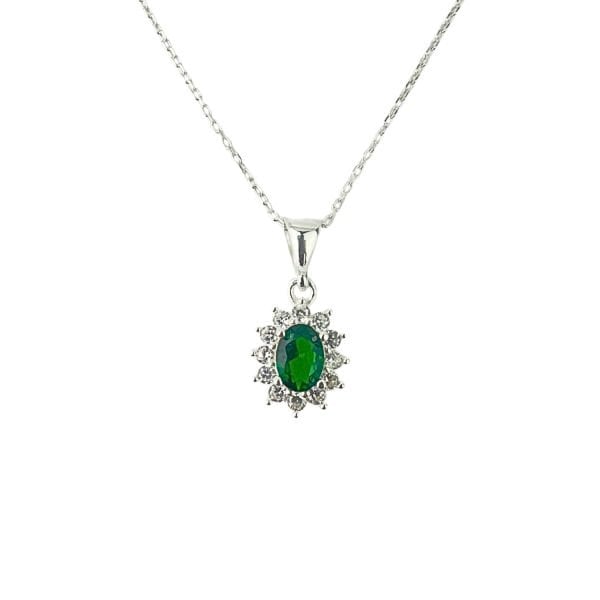 925 Ayar Gümüş Yeşil Taşlı Anturajlı Oval  Set