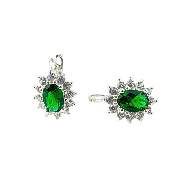 925 Ayar Gümüş Yeşil Taşlı Anturajlı Oval  Set