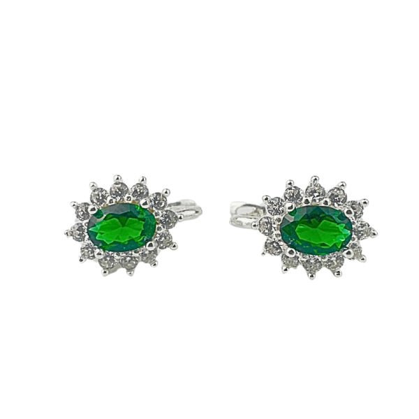 925 Ayar Gümüş Yeşil Taşlı Anturajlı Oval  Set