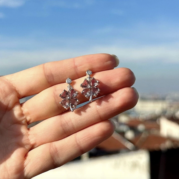925Silver Sultanite ColorChange Clover Earring•Natural Turkish FourLeaf Gemstone•Handmade Minimalist Summer Fine Jewelry Gift for Her