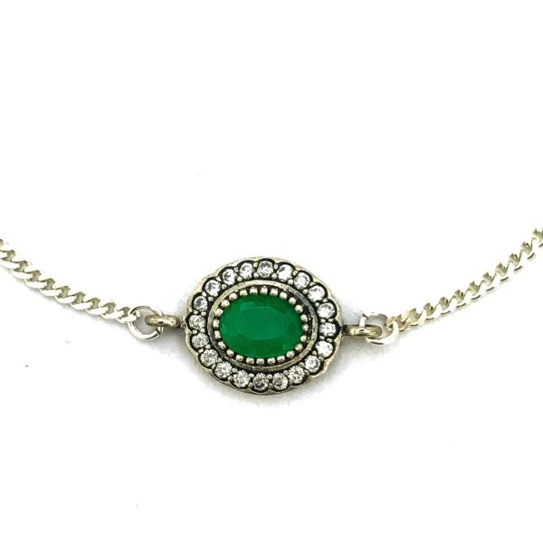 925 Ayar Gümüş Yeşil Jade Taşlı Bileklik