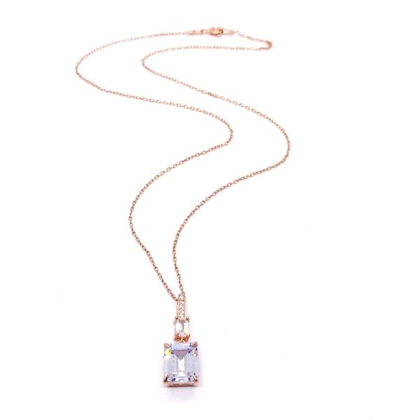 925 Ayar Gümüş Baget Zirkon Taşlı Rose Kolye