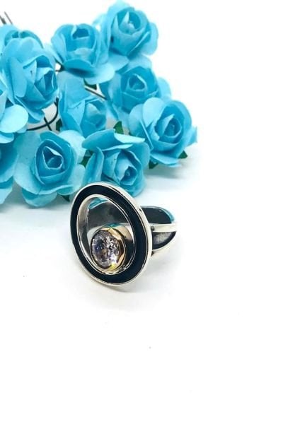 925 Ayar Gümüş Otantik Karamel Tek Taş Yüzük Gümüş - 21