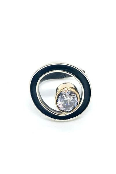 925 Ayar Gümüş Otantik Karamel Tek Taş Yüzük Gümüş - 16