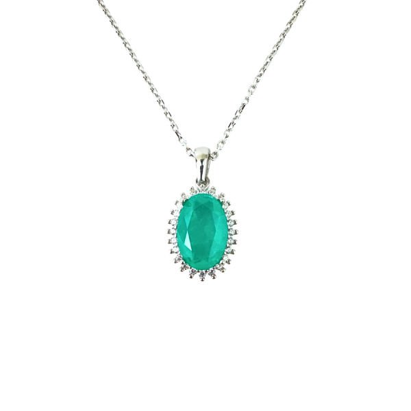 925 Ayar Gümüş Paraiba Turmolini ve  Zirkon Taşlı Anturajlı Oval Set