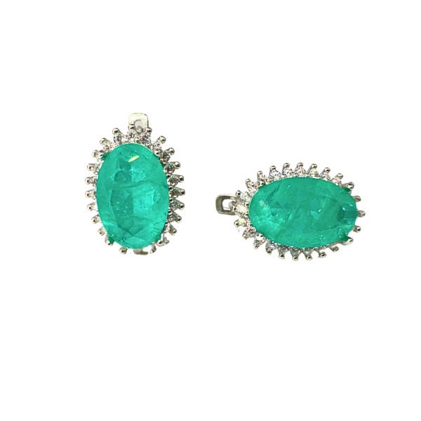 925 Ayar Gümüş Paraiba Turmolini ve  Zirkon Taşlı Anturajlı Oval Set