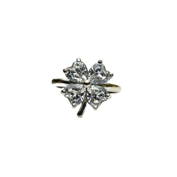 925 Ayar Gümüş Zirkon Taşlı Alttan Açık Ölçü Yonca Şans Yüzük