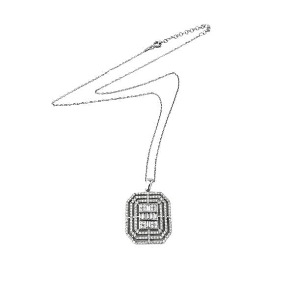 925 Ayar Gümüş Baget Kesim Zirkon Taşlı Pırlanta Modeli Dilan Kolye