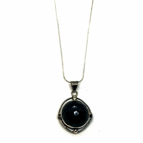 925 Ayar Gümüş Black Onnx Faset Kesim Taşlı Kolye