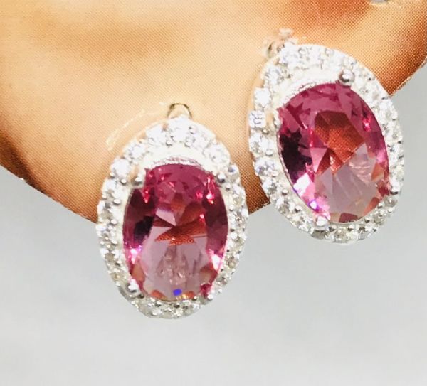 925 Ayar Gümüş Pembe Zirkon Taşlı Anturaj Set