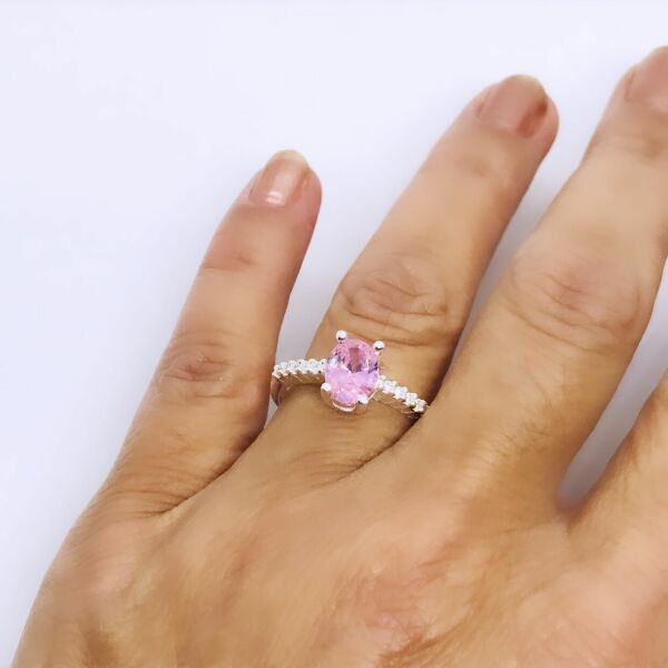 925 Ayar Gümüş Pembe Zirkon Taşlı Anturaj Set