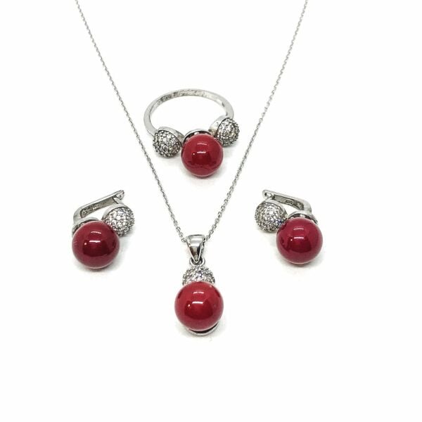 925 Ayar Gümüş Zirkon Taşlı Mercan Set