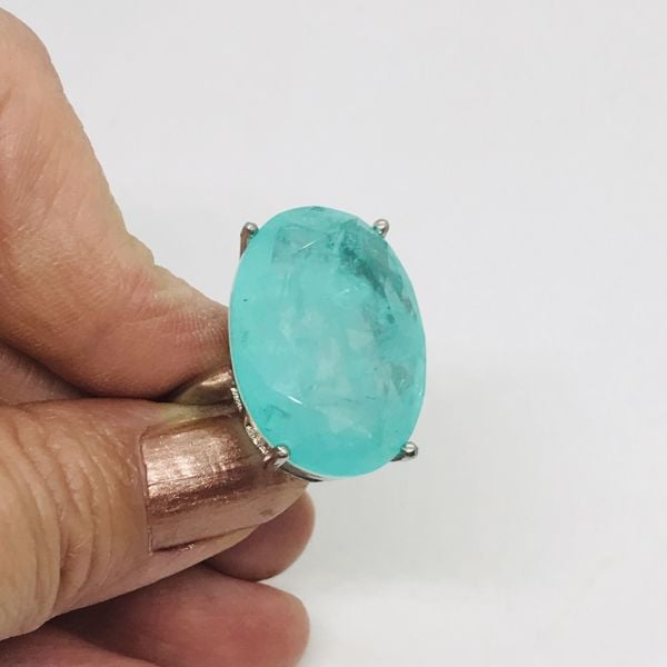 925 Ayar Gümüş Paraiba Turmolini Taşlı Yüzük