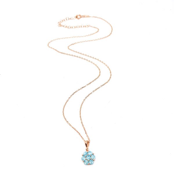 925 Ayar Gümüş Mavi Buz Quartz Taşlı Çiçek Kolye