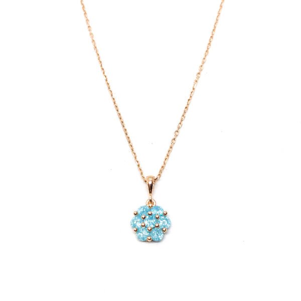 925 Ayar Gümüş Mavi Buz Quartz Taşlı Çiçek Kolye