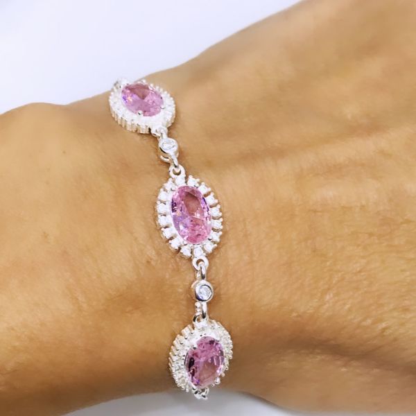 925 Ayar Gümüş Pembe Zirkon Taşlı Anturaj Bileklik