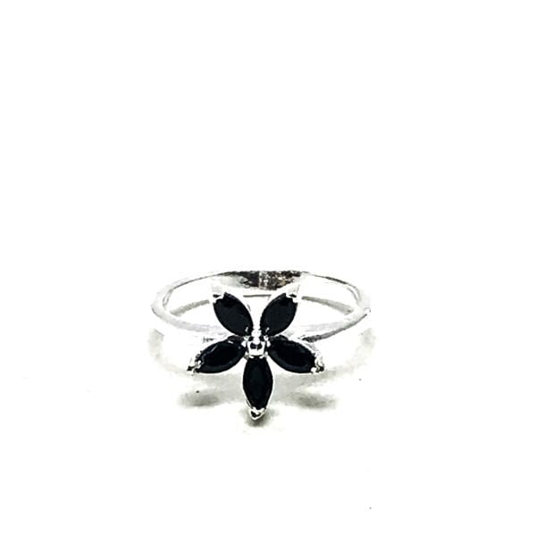 925 Ayar Gümüş Siyah Zirkon Taşlı Lotus İnce Yüzük