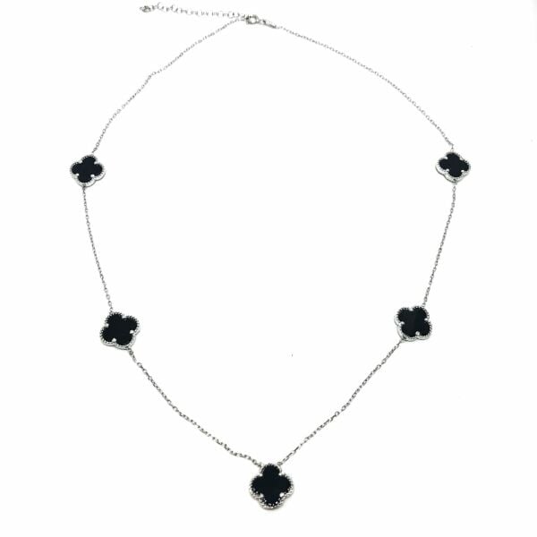 925 Ayar Gümüş Black Onnx Taşlı Yoncalı Kolye