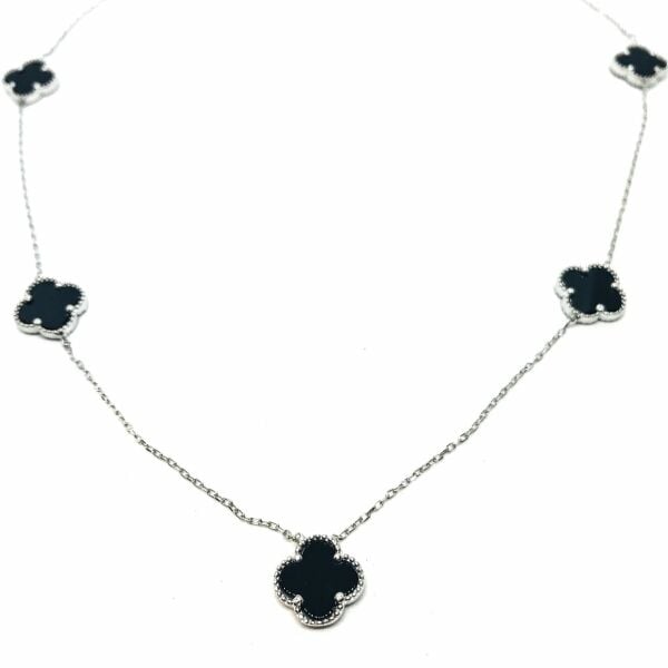 925 Ayar Gümüş Black Onnx Taşlı Yoncalı Kolye