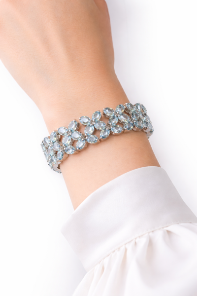 925 Ayar Gümüş Aqua Marine Taşlı Kalın Bileklik