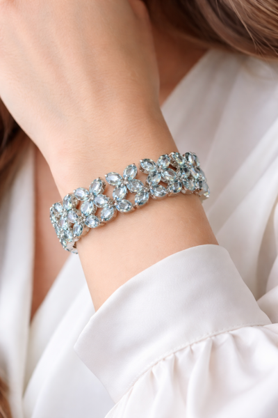 925 Ayar Gümüş Aqua Marine Taşlı Kalın Bileklik