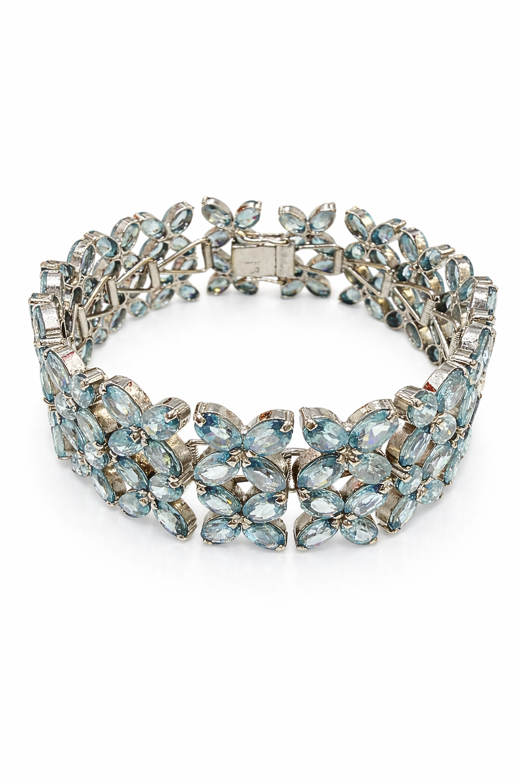 925 Ayar Gümüş Aqua Marine Taşlı Kalın Bileklik