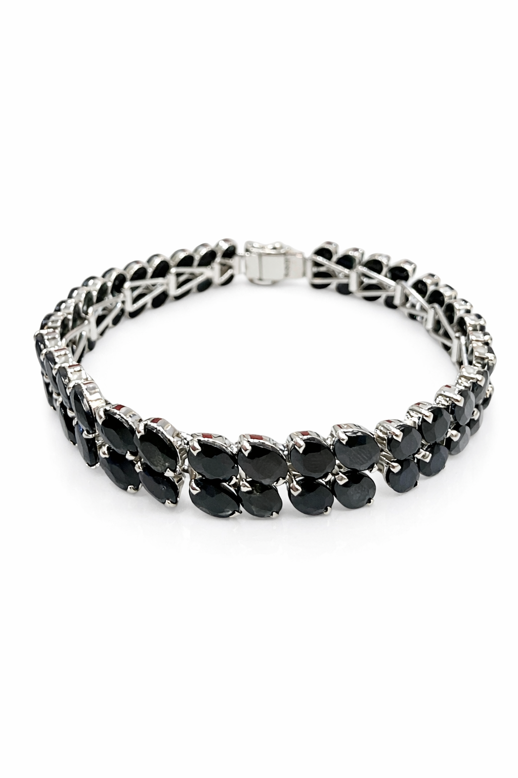 925 Ayar Gümüş Doğal Safir Taşlı Kalın Bileklik