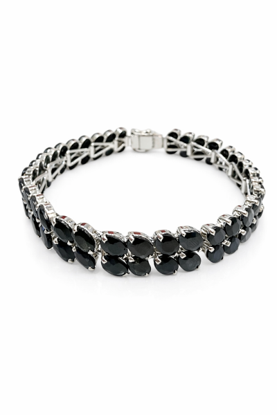 925 Ayar Gümüş Doğal Safir Taşlı Kalın Bileklik