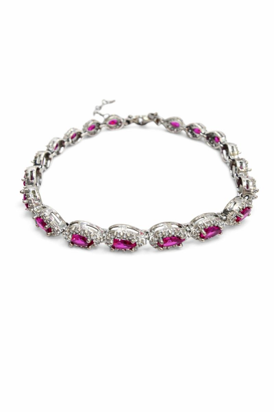 925 Ayar Gümüş Fuşya Damla Taşlı Anturajlı  Bileklik