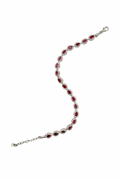 925 Ayar Gümüş Fuşya Damla Taşlı Anturajlı  Bileklik