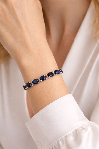 925 Ayar Gümüş Doğal Oval Safir Taşlı Bileklik